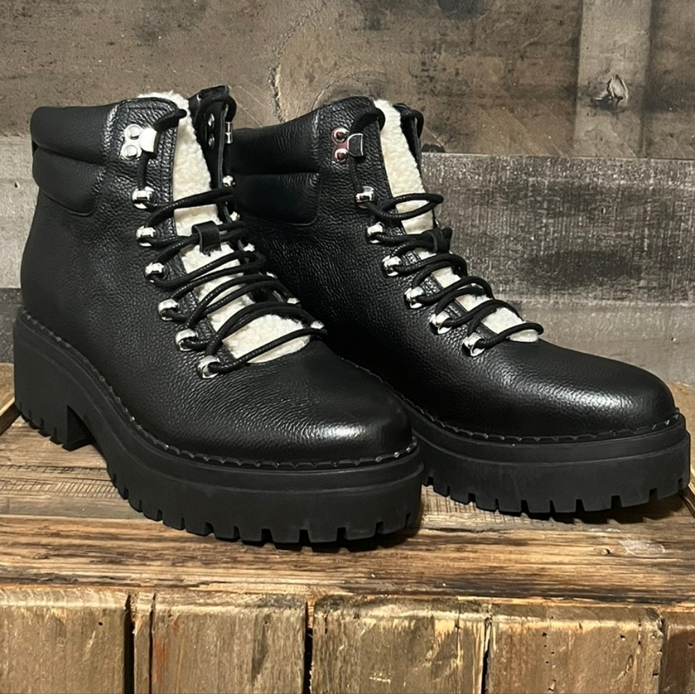 NWT Marc Fisher LTD Nairy Lace Up Genuine Shearling Sole Bootie